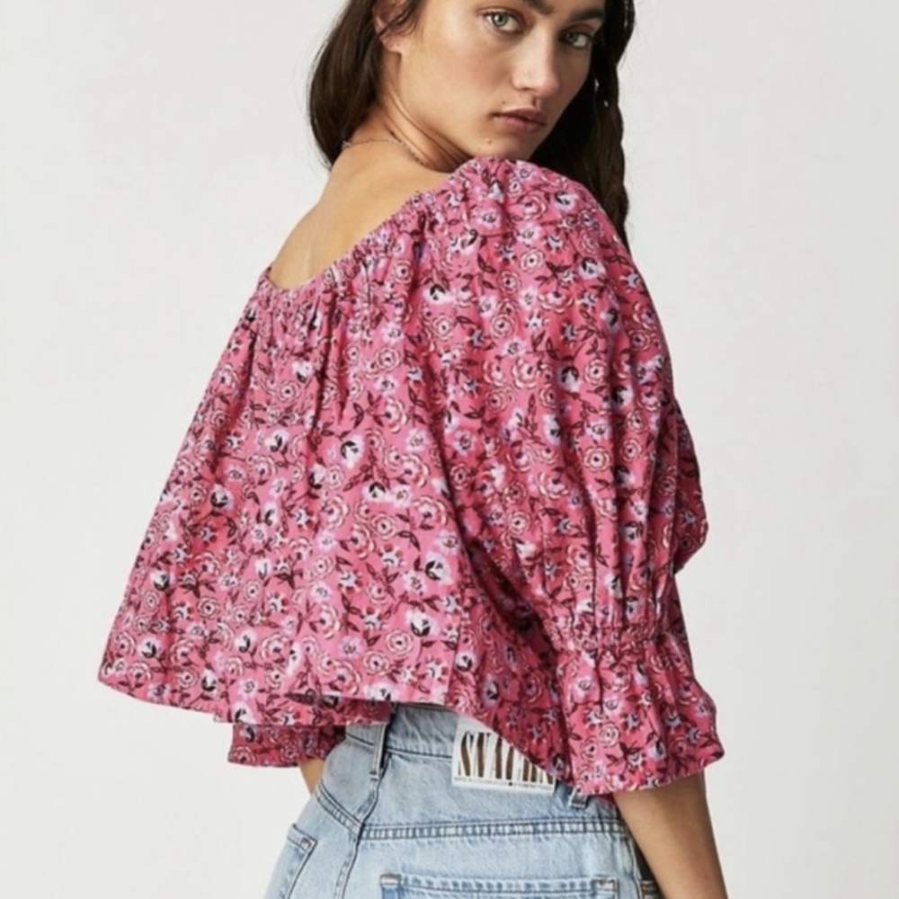NWOT Free People James Smocked Pink Floral Top, Size Small - Picture 2 of 12